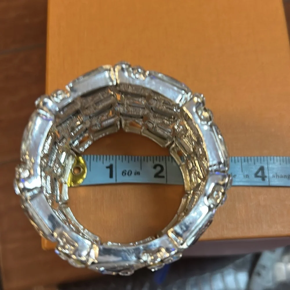 📌 📍 Wide Wedding Bridal Crystal Rhinestone Stretch‎ Chunky Statement Bangle B…
